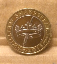 £2.00-POUNDS COIN-2016-CROWN & SWORD-WILLIAM SHAKESPEARE-ROYAL MINT-CIRC-VGC.