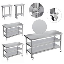 Kitchen Prep Table Stainless Steel Catering Work Bench with Wheels Serving Table