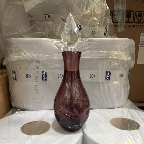 Purple glass floral etched - glass,
