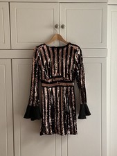 Sequin Striped Bronze & Black Sequin Party Dress Size M Art Deco 20s Style