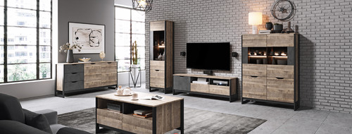 Industrial oak living - living, room