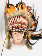Indian Headdress Native American Feather Head Dress Orange Black