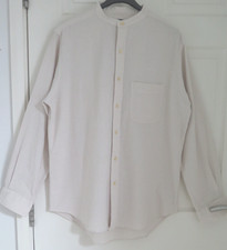 MEN'S LANDS END GRANDAD COLLAR LONG  SLEEVED SHIRT size MEDIUM 15 - 15 1/2