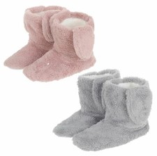 Womens Bunny Ear Bootie Slippers Warm Ladies Boots Sherpa Lining Non Slip Sole