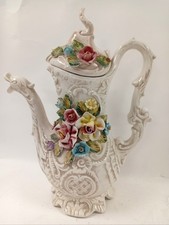 Capodimonte Italian Porcelain Teapot with Floral Detail 18" Height Some Chips
