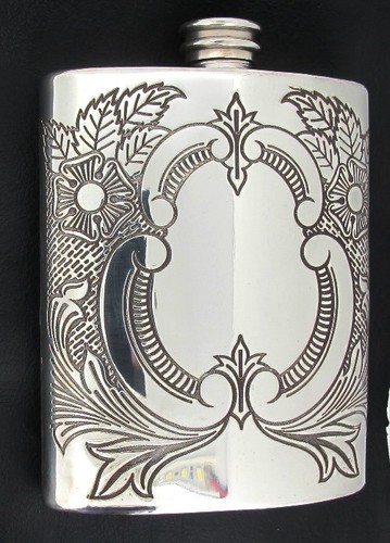 Pewter hip flask 6oz - hip, fancy
