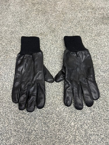 Black leather gloves - leather, knitted
