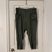 Next Petite Ladies Stylish Khaki Green Linen Mix Trousers (Size: 18P)