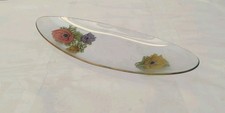 Vintage Oval Dish Floral Multi Design 14" x 5" Glass Decorative Gold Edging Bowl