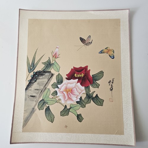 Asian floral silk - silk, painting