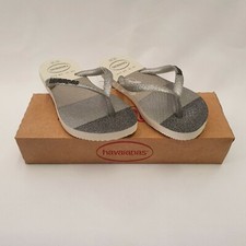 Havaianas Flip Flops Girls Slim Palette Glow White Silver Kids Size 8 RRP £30