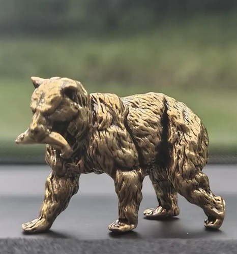 Brass brown bear statue - bear,