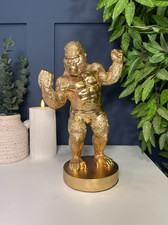 Glittery Gold Muscle Gorilla Ornament – 30cm | Quirky Resin Decorative Decor