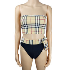 Vintage Burberry Womens Beige Check Two Piece Bikini Set Size S/M