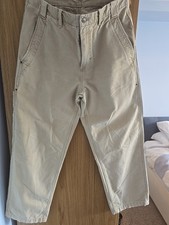 Zara Mens Cargo Style Trousers Beige W32 L30 100% Cotton Zip Fly Wide Leg Used