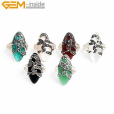 Ring Women Marquis Silver Blue Sandstone Green Jade Marcasite Beaded Jewelry UK