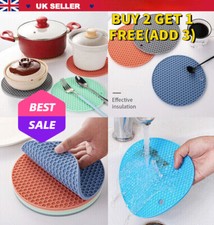 Round Coaster Non-slip Silicone Kitchen Heat Resistant Mat Pot Pan Holder Pad UK