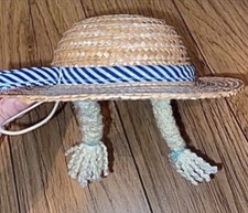 Straw Summer Hat With Plaits, Pigtails Fits Bear Factory, Build A Bear