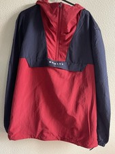 Oakley Woodcreek Jacket Mens Medium Red Blue Half Zip Anorak Windbreaker Hooded