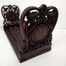 Vintage Carved Wood Book Ends - Slide Rack Extendable - Brass Inlaid