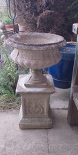 Vintage  Weathered Concrete Urn & Plinth