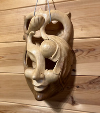 Wooden Organic Wall Art Mask Hand Carved in Hibiscus Wood