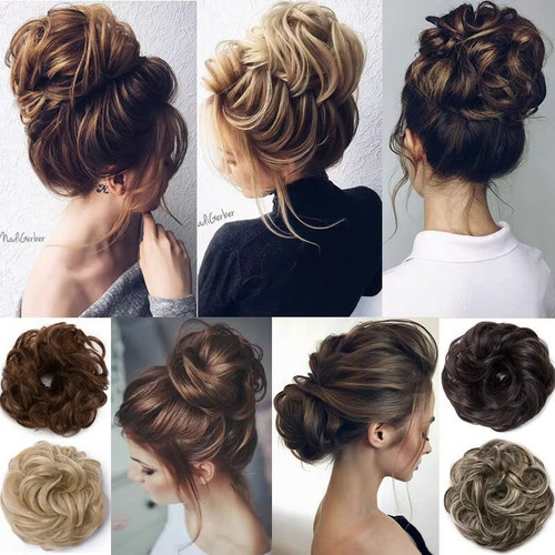 Curly messy bun hair piece - messy,
