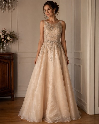 Champagne beaded formal - beaded, gown