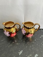 Two Oldcourt Ware Vintage Handpainted Gold Lustre Vases Jugs , Art Deco