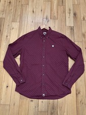 PRETTY GREEN Pocket Shirt Polka Dot Large Burgundy Men's Button Down Collar