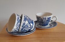 Set of 3 Wessex Collection Blue and White Willow Pattern Cups and Saucers