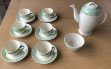 BURLEIGH WARE zenith BALMORAL Design Cream Green Gold 9 Piece Vintage CoffeeSet