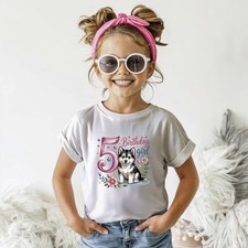 Personalised Kids Birthday T Shirt Alaskan Malamute Dog Any Age Girl Party Gift