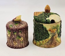 Vintage Japanese Marutomoware Majolica Lidded Preserve Pots.