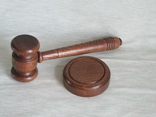 WOODEN GAVEL & BLOCK IN DARK