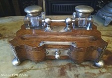 C19th Solid Oak Wood Desk Stand. Compete with  Ink Wells. " S &A." NS TRIM 