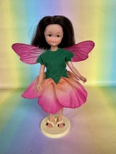 Vintage Hornby Flower Fairies sweet pea fairy Doll 1980s with stand brown hair 