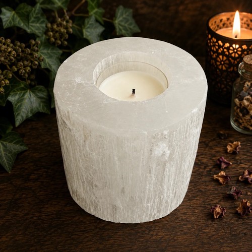 Round selenite tea light - round,