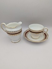 Salisbury Sarum Bone China Cup and Saucer Milk Cream Jug Red/Gold
