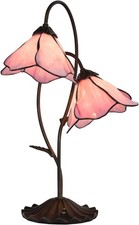 Vintage Tiffany Style Stained Glass Table Lamp, 2-Light Pink Lily Pad Base