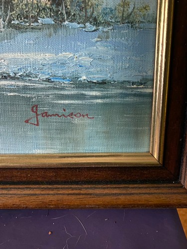Old oil painting winter - of,