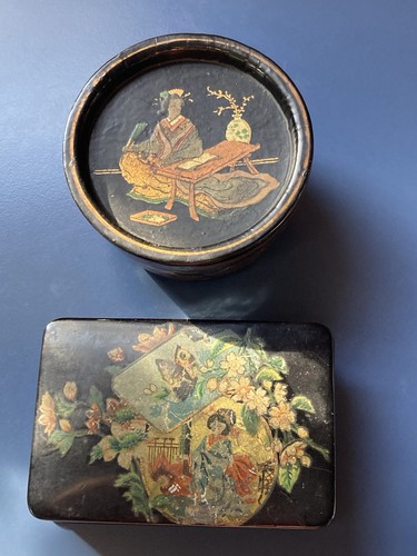Antique paper mache lacquered - antique,