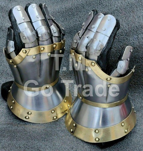 Medieval steel metal gauntlets - metal,