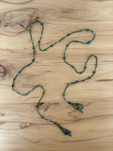 Green beaded necklace lariat - beaded,