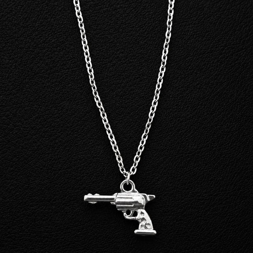 Silver gun necklace - silver, with