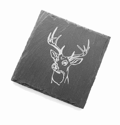 Stag deer engraved slate - deer, (new)