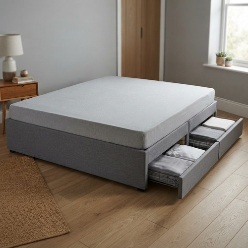 Sturdy grey linen fabric divan - sturdy,