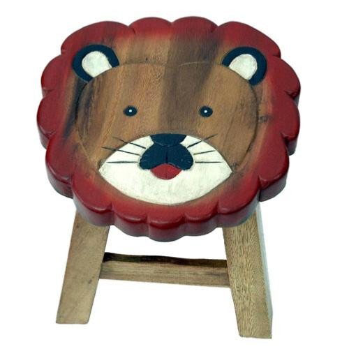 Childs stool lion face wooden - childs,