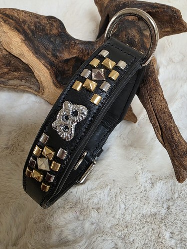 Black staffy leather collar - leather,