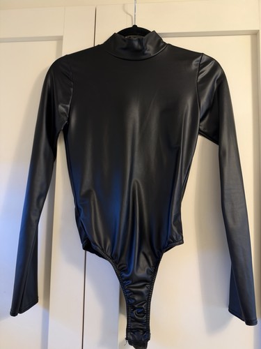 Black leather look bodysuit - look,